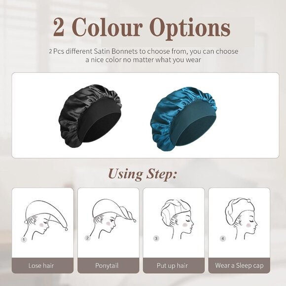 2 Pack Silk-Satin Bonnet Hair Wrap for Sleeping - Picture 5 of 8